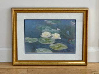 Framed And Matted Water Lily Pond Lithograph