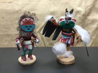 A Pair Of  Kachina Dolls - Sun Face By R Grey & Eagle By Gary Largo