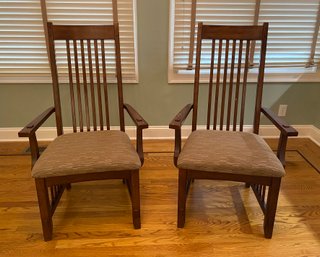 Pair Of Mission Style Dining Chairs With Arm Rests