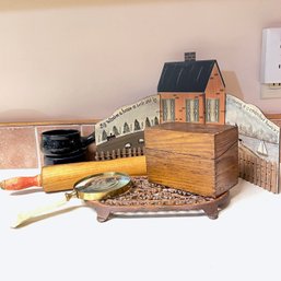 Miscellaneous Kitchen Lot: Recipe Box, Trivet, Rolling Pin, Magnifier Glass, Etc.