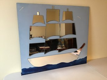 Mid Century Style Mirrored Ship On Board, Handmade By Local Artist - Heavy