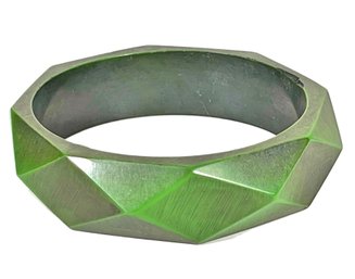 Vintage Green Faceted Bangle Bracelet Bakelite Plastic