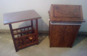 Cherry Table And Oak Garbage Receptacle