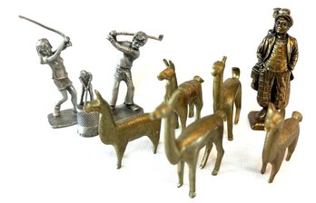 Group Of Metal Small Figures And Animals - 9 Pieces