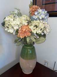 Clay Pottery Vase 17''  With Faux Hydrangeas