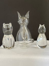 Lot Of 3 Crystal/glass Cat Figurines: 1 Marked SPODE