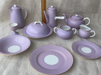 Shelley China Lilac Purple Tea Pots With Gilt Rim & Handles Numbered 3 Tea Pots Cream And Sugar Set