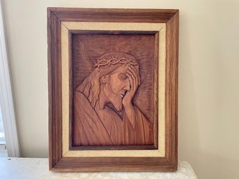 Vintage Hand-Carved Relief Portrait Of The Sorrowful Christ