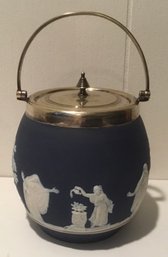 Antique Adams Tunstall Cobalt Blue Jasperware Lidded, Biscuit Jar