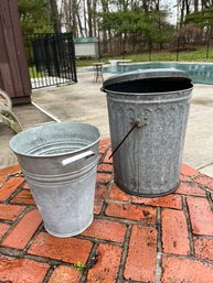 One Galvanized Steel Bucket & One Metal Garbage Can