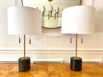 Pair Ebony Stone Table Lamps  (LOC: F2)