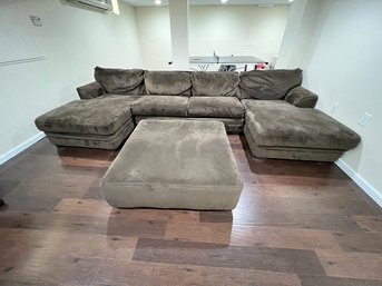 Caveman Sized Sectional, By Bob's Furniture, Chocolate Brown, Soft, And Very Comfy, Velour