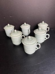 6 Ceramic Seafoam Green Tea Cups With Lids 3x3.5