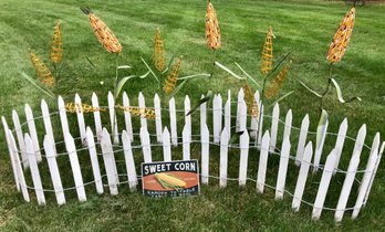 Unique Metal Corn Stalks And Picket Fence Yard Dcor