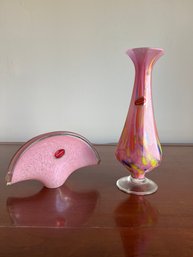 Pair Of Hot Pink Pieces Of Murano Glass