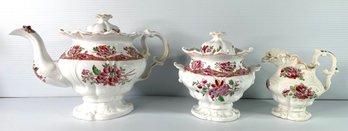 Antique English 1840 Luster Teapot ,Creamer &  Covered Sugar Bowl Bone China