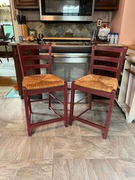 Pair Of Red Ladder Back Stools