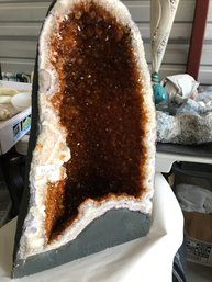 Beautiful Deep Color Citrin Crystal Geode, 38 LB , 17 1/2 Inches Tall , 10 Inch Wide, 9 Inch Deep