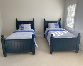 Pair Of Twin Beds In Blue Paint With Rails