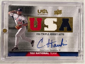 2009 Upper Deck USA Baseball Courtney Hawkins Autographed Patch Card #TJA16U-CH