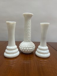 Collection Of 3 Vintage Milk Glass Vases