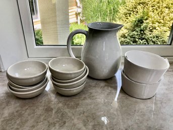 White Pitcher And Assorted White Bowls