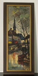 M. Edward Griff, Oil On Canvas Cityscape Canal Scene Modernist