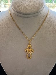 24 Kt Yellow Gold Cross With 24 Kt Chain, 3.8 DWT, Brushed Gold With Beautiful Detail