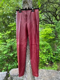 Chanel Size 40 Burgundy/dark Red Lambskin Leather Pants