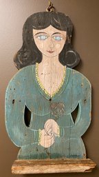Vintage Rustic Hand Made Painted Wooden Folk Art Lady Old Fashioned