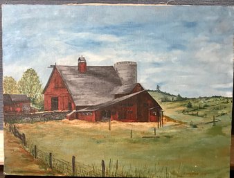 Vintage THE OLD ATWOOD BARN Signed Oil On Canvas