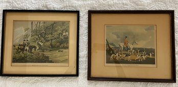 2 Framed Vintage Hunting Scene Prints, 'breaking Cover' & The Carl Of Darlington & His Fox Hounds