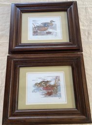 Pair Of Ducks Fall Foliage Cross Stitch Needlepoint Art Work 20x18 Framed