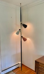 Mid Century Tension Pole Lamp With Metal Cone Shades