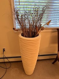 Large Ceramic Vase With Reeds And Floral