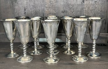 Thirteen Vintage 1970s Silverplate Wine Goblets From Spain
