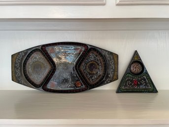 Two Vintage Decorated Lacquer Trays From Thailand