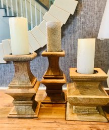 Trio Of SMITH HAWKEN Pillar Candle Holders With Candles