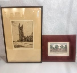 Signed & Framed 'Cleveland Tower Princeton' Etching, 1958 With Bonus Princeton Print