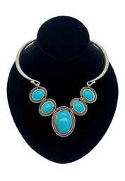 Well Made Silver Tone Necklace With Faux Stone Turquoise