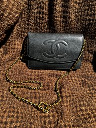 Authentic Chanel Black Leather Clutch/crossbody/wallet