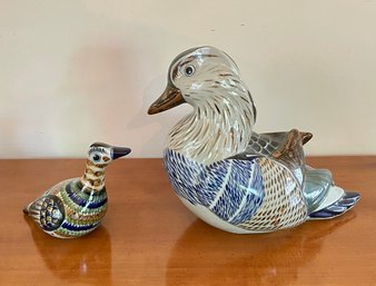 Vintage Mexican Tonala Hand Painted Duck Sculptures