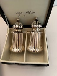 Lord And Taylor Silver Plate Salt/pepper Shaker And Everday White Asparagus Serving Plate