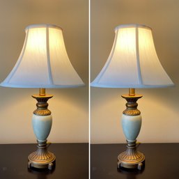 Pair Of Pale Green Urn Form Lamps