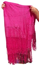 Designer Ken Scott Italy Hot Pink Square Shawl W Fringe