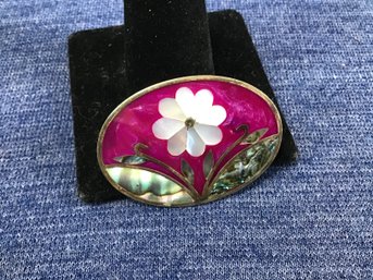 Sterling Shell Floral Pin 5.46g
