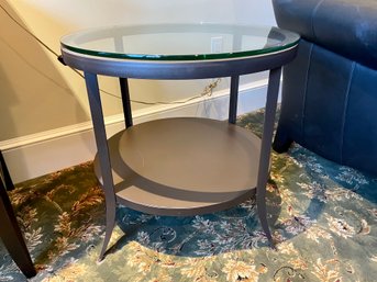 Brushed Metal Round Side Table With Thick Glass Top