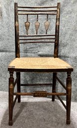 Very Early Federalist Side Chair Painted Black With Floral Bouquets On Back Spindles