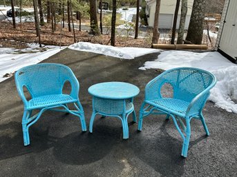 Blue Rattan Chairs & Table Set