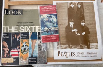 The Sixtys Memorabilia And Ephemera  - Worlds Fair Map, Beatles Repro Poster And LOOK Mag